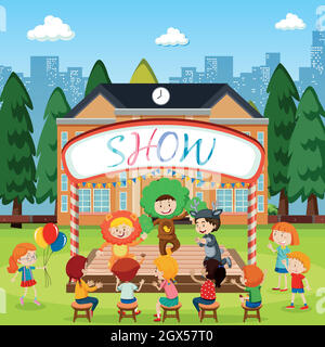 Children performing on stage Stock Vector