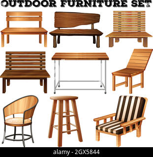 Outdoor wooden furniture set Stock Vector