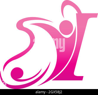 Letter I butterfly and success human icon logo design illustration Stock Vector