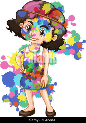 Cute girl with watercolor splash on her body Stock Vector