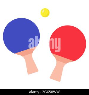 Two table tennis rackets and ball. Set for playing sport game. Ping pong racquets in simple flat style. Illustration for books, magazines, sport shops Stock Vector
