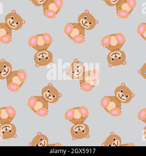 Seamless pattern with cute brown teddy bear in pastel colors. Baby illustration. Cartoon print for kids. Perfect for children clothes, textile Stock Vector