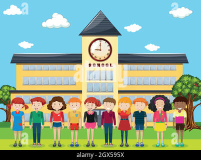 Children standing at the school ground Stock Vector