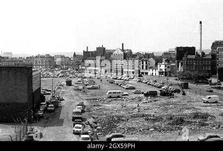 Mill Lane, Cardiff 1982, cleared area in use for car parking. prepared for redevelopment. Wales U.K. Stock Photo