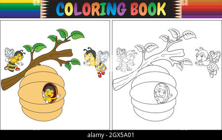 Coloring book cartoon bees illustration Stock Vector