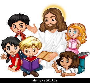 Jesus preaching to a children group cartoon character illustration ...