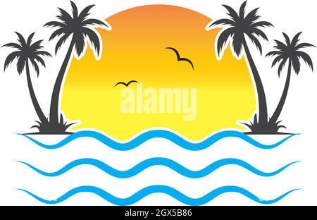 Palm tree icon of summer and travel logo vector illustration Stock Vector