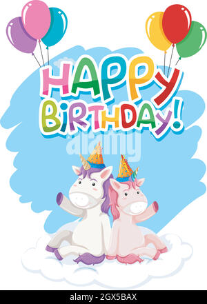 Unicorn on birthday template Stock Vector