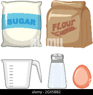 Set of bakery ingredients with sugar and flour Stock Vector
