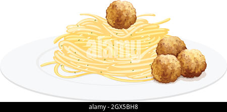 Pasta and meatballs on the plate Stock Vector