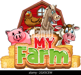 Font design for word my farm with many animals Stock Vector
