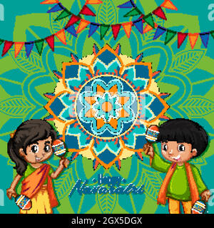 Navaratri poster design with happy children Stock Vector