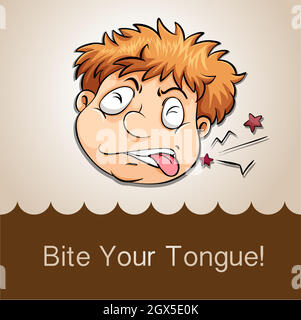 Bite your tongue idiom Stock Vector