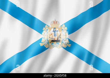 Arkhangelsk state - Oblast -  flag, Russia waving banner collection. 3D illustration Stock Photo