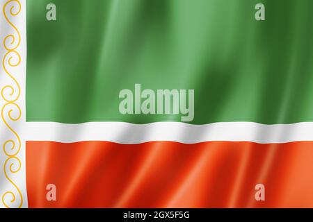 Chechen state - Republic -  flag, Russia waving banner collection. 3D illustration Stock Photo