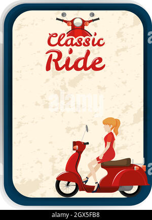 Border design with woman on scooter Stock Vector