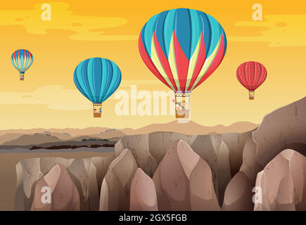 Children riding balloon scene Stock Vector