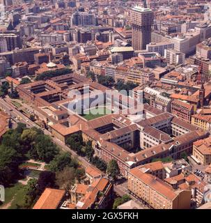 Europe, Italy, Lombardy - aerial photo of Ca 'Granda, formerly the seat of the Ospedale Maggiore in Milan in 1456, is a Renaissance building by the ar Stock Photo