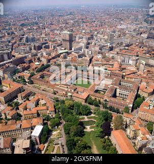 Europe, Italy, Lombardy - aerial photo of Ca 'Granda, formerly the seat of the Ospedale Maggiore in Milan in 1456, is a Renaissance building by the ar Stock Photo