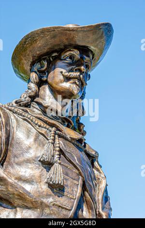 Quebec Canada,Upper Town,Parc de l'Esplanade,Pierre Dugua De Mons statue French pioneer Stock Photo