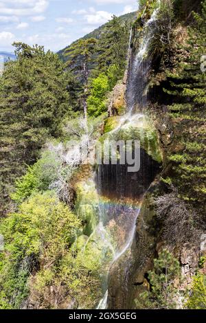 Rainbow colored waterfall view in Nallıhan district of Ankara Stock Photo