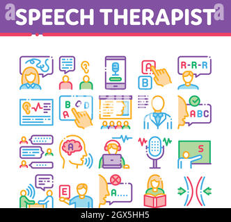 Speech Therapist Help Collection Icons Set Vector Stock Vector