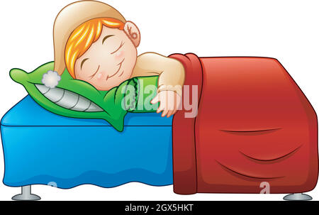 Cartoon cute little boy sleeping in bed Stock Vector Image & Art - Alamy