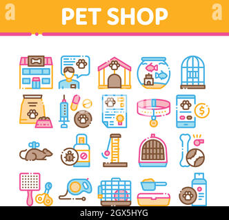 Pet Shop Collection Elements Icons Set Vector Stock Vector