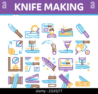 Knife Making Utensil Collection Icons Set Vector Stock Vector