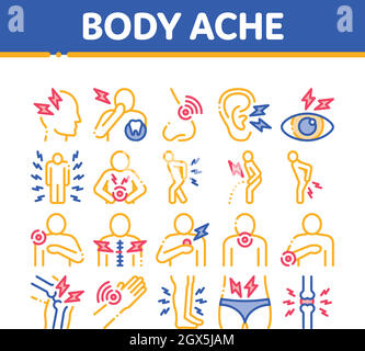 Body Ache Collection Elements Icons Set Vector Stock Vector