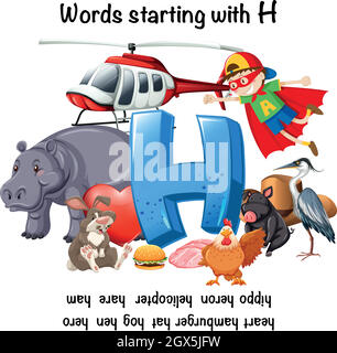 Education poster for words stating with H Stock Vector