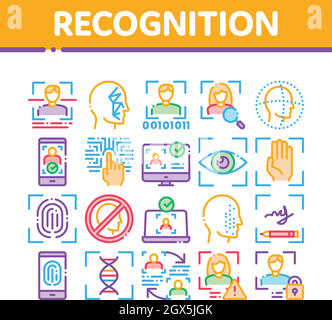 Recognition Collection Elements Icons Set Vector Stock Vector