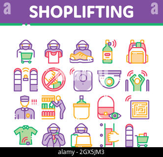 Shoplifting Collection Elements Icons Set Vector Stock Vector