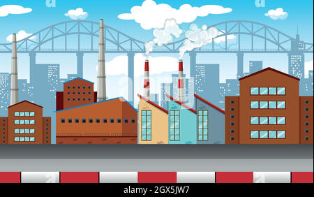 City scene with factories and buildings Stock Vector