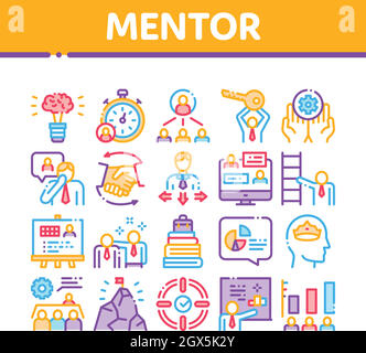 Mentor Relationship Collection Icons Set Vector Stock Vector