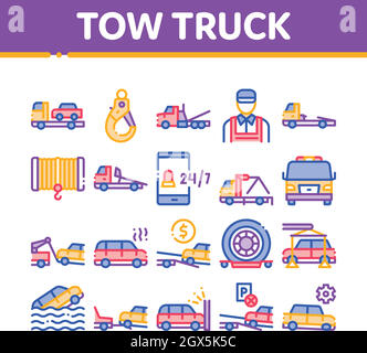 Tow Truck Transport Collection Icons Set Vector Stock Vector