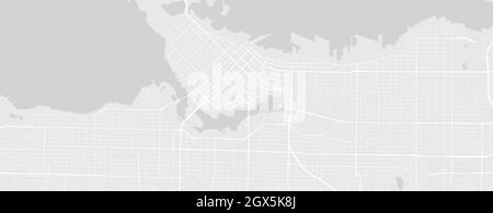 White and light grey Vancouver city area vector horizontal background map, streets and water cartography illustration. Widescreen proportion, digital Stock Vector