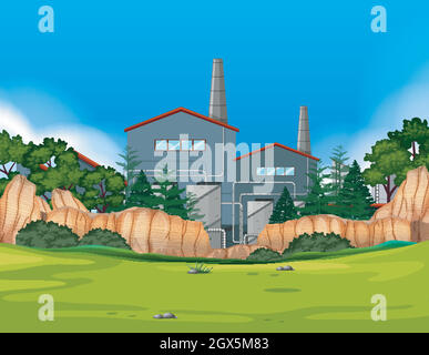 Factory in nature landscape Stock Vector