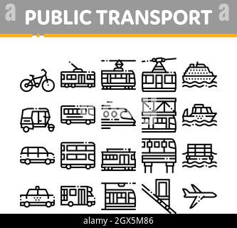 Collection Public Transport Vector Line Icons Set Stock Vector