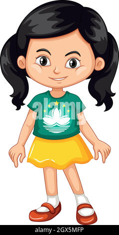 Girl wearing shirt with Macau flag Stock Vector