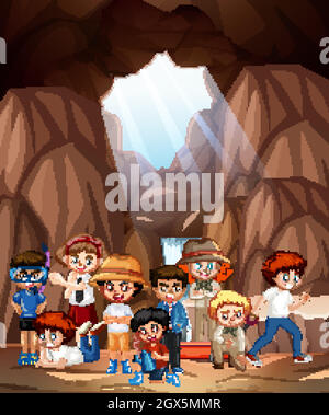 Scene with many kids in scout uniform hiking illustration Stock Vector ...