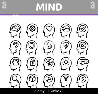 Mind Collection Elements Signs Vector Icons Set Stock Vector