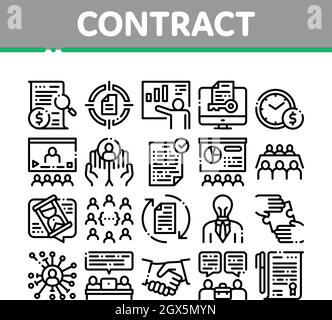 Contract Collection Elements Icons Set Vector Stock Vector