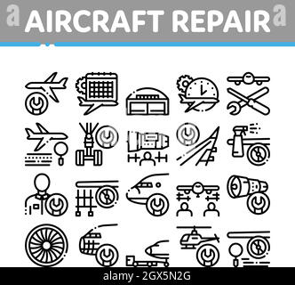 Aircraft Repair Tool Collection Icons Set Vector Stock Vector