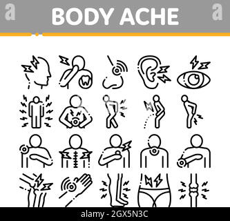 Body Ache Collection Elements Icons Set Vector Stock Vector