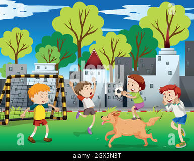 Urban kids playing football Stock Vector