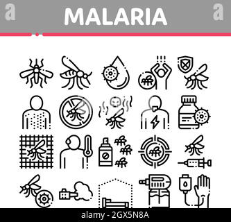Malaria Illness Dengue Collection Icons Set Vector Stock Vector