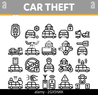 Car Theft Collection Elements Icons Set Vector Stock Vector