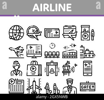 Airline And Airport Collection Icons Set Vector Stock Vector