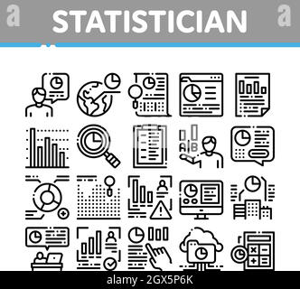 Statistician Assistant Collection Icons Set Vector Stock Vector